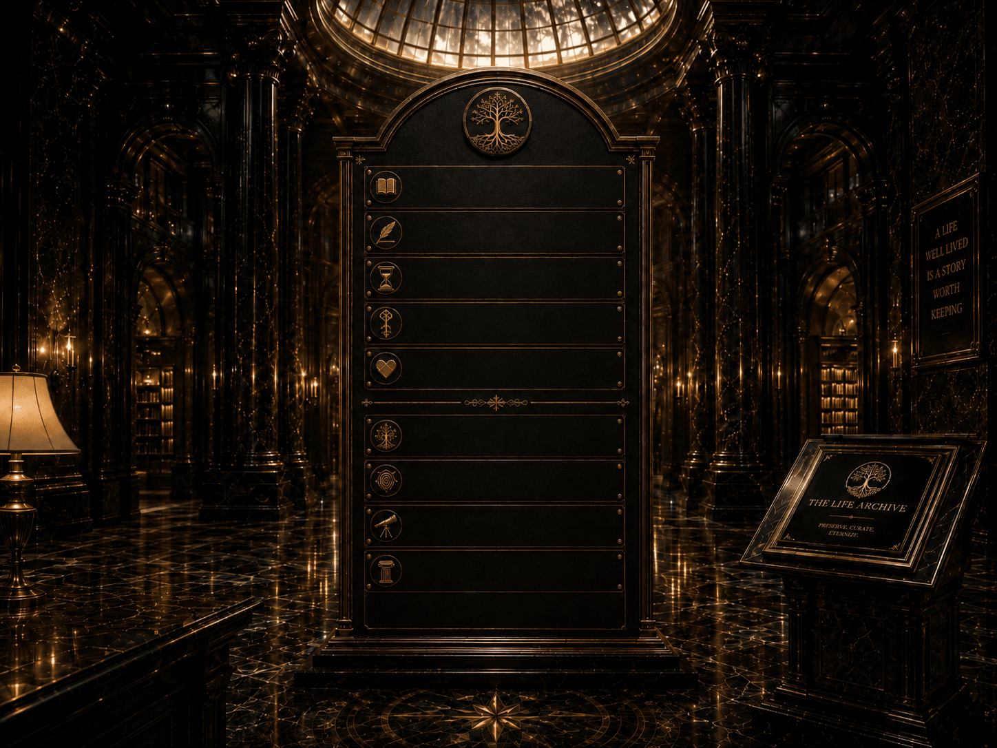 The Life Archive Grand Hall with a blank central directory board
